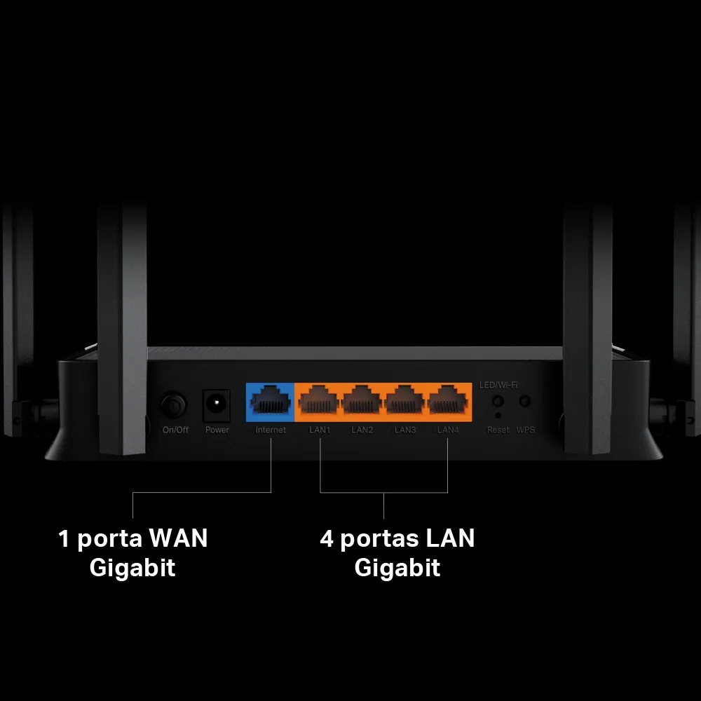 1 porta WAN Gigabit e 4 portas LAN Gibabit